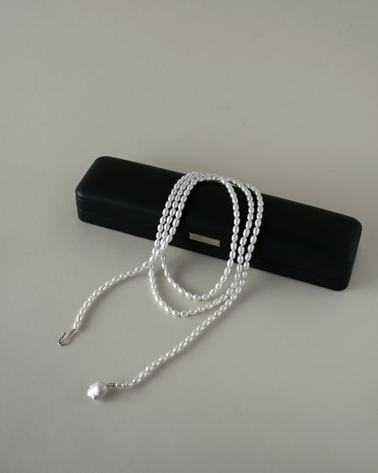 Classic Long Single Strand Pearl Necklace with Silver Clasp