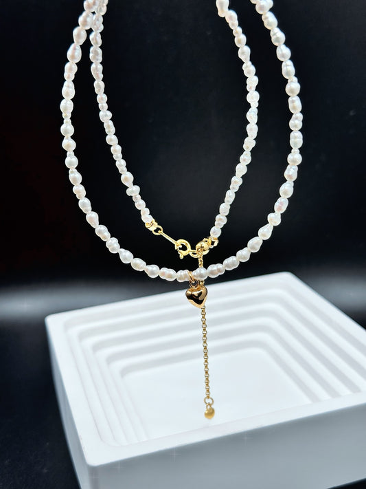 Chic Freshwater Pearl Necklace with Golden Heart Pendant