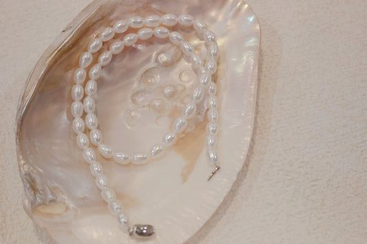 Elegant Freshwater Rice Pearl Necklace with Sterling Silver Clasp