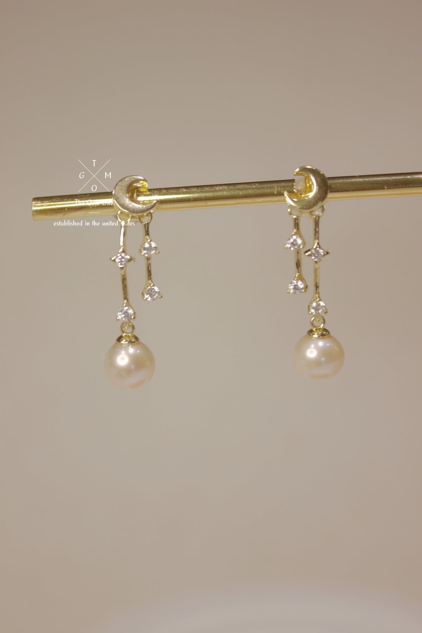 Celestial Freshwater Pearl Drop Earrings with Moon and Star Accents