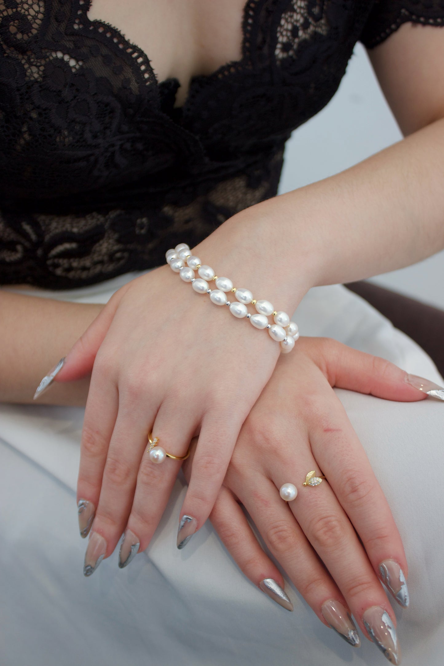 Elegant Freshwater Pearl Bracelet with Sterling Silver Accents